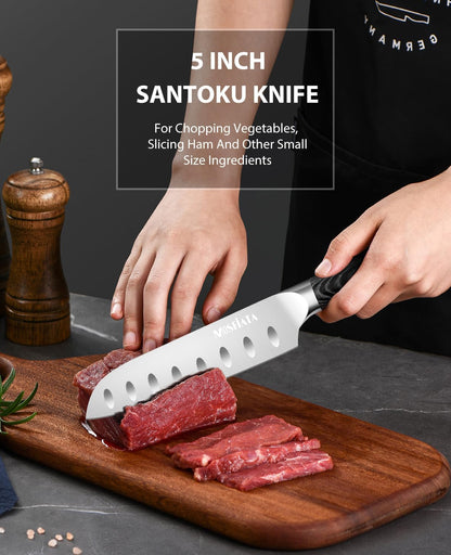 7" Santoku Knife with 5.5inch Santoku Knife, German High Carbon Stainless Steel EN.4116