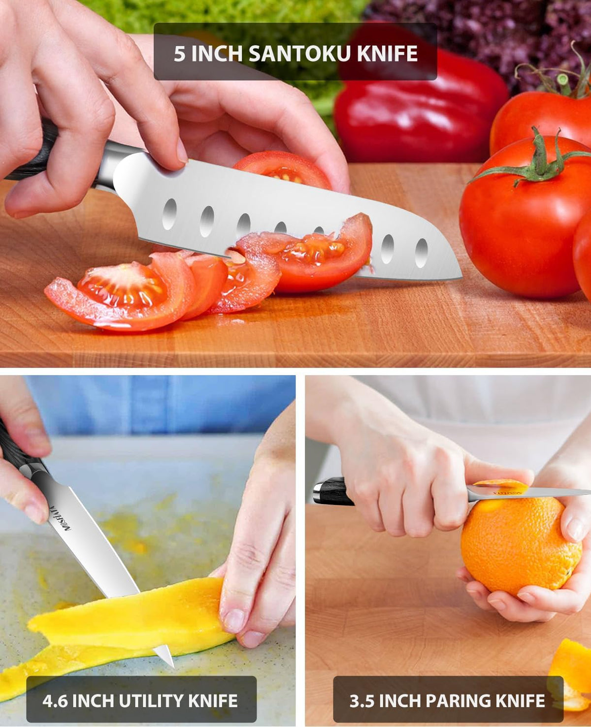 7" Santoku Knife with 5.5inch Santoku Knife, German High Carbon Stainless Steel EN.4116