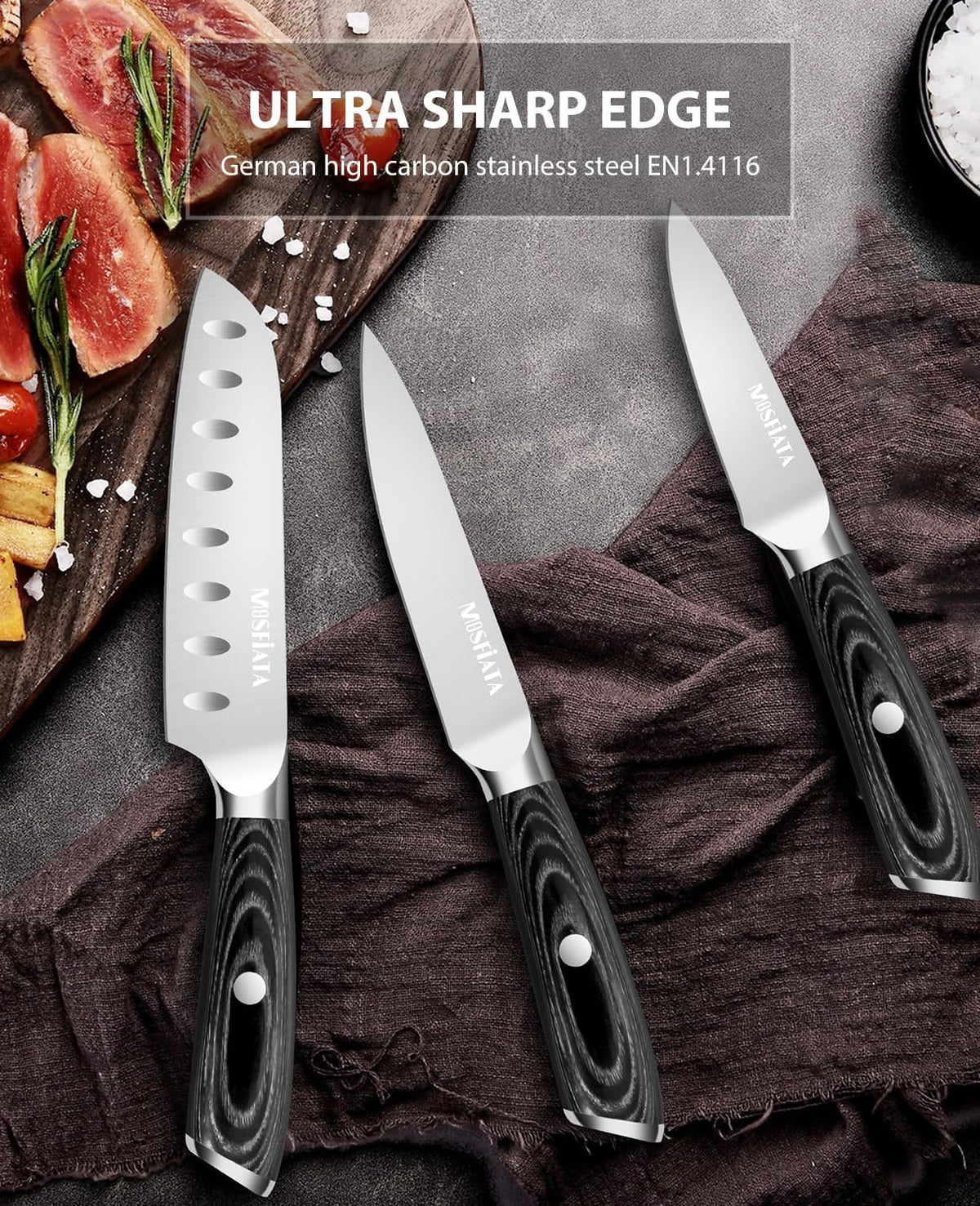 7" Santoku Knife with 5.5inch Santoku Knife, German High Carbon Stainless Steel EN.4116