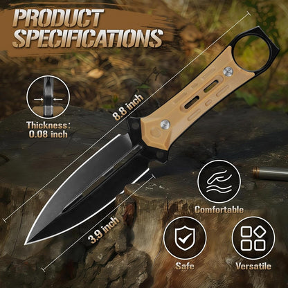 Tactical Fixed Blade Knife with Sheath - Survival Knives for Men | Full Tang D2 Steel Outdoor Camping Knife, Ergonomic Non-Slip Handle, Lightweight Design for Easy Carry, Gifts for Men