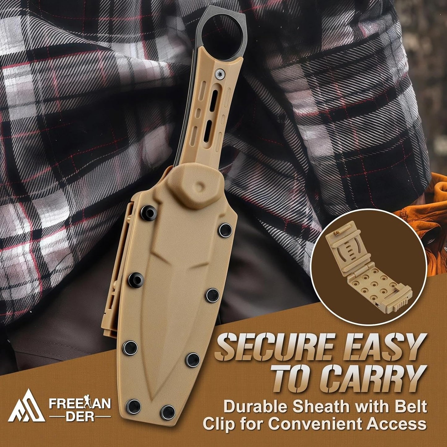 Tactical Fixed Blade Knife with Sheath - Survival Knives for Men | Full Tang D2 Steel Outdoor Camping Knife, Ergonomic Non-Slip Handle, Lightweight Design for Easy Carry, Gifts for Men