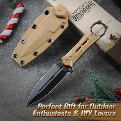 Tactical Fixed Blade Knife with Sheath - Survival Knives for Men | Full Tang D2 Steel Outdoor Camping Knife, Ergonomic Non-Slip Handle, Lightweight Design for Easy Carry, Gifts for Men