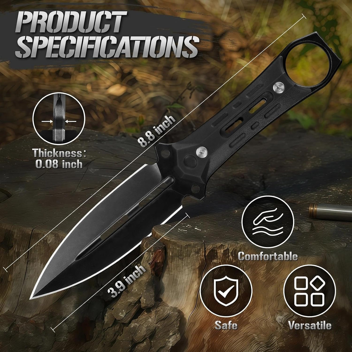 Tactical Fixed Blade Knife with Sheath - Survival Knives for Men | Full Tang D2 Steel Outdoor Camping Knife, Ergonomic Non-Slip Handle, Lightweight Design for Easy Carry, Gifts for Men
