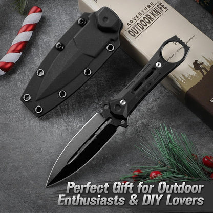 Tactical Fixed Blade Knife with Sheath - Survival Knives for Men | Full Tang D2 Steel Outdoor Camping Knife, Ergonomic Non-Slip Handle, Lightweight Design for Easy Carry, Gifts for Men