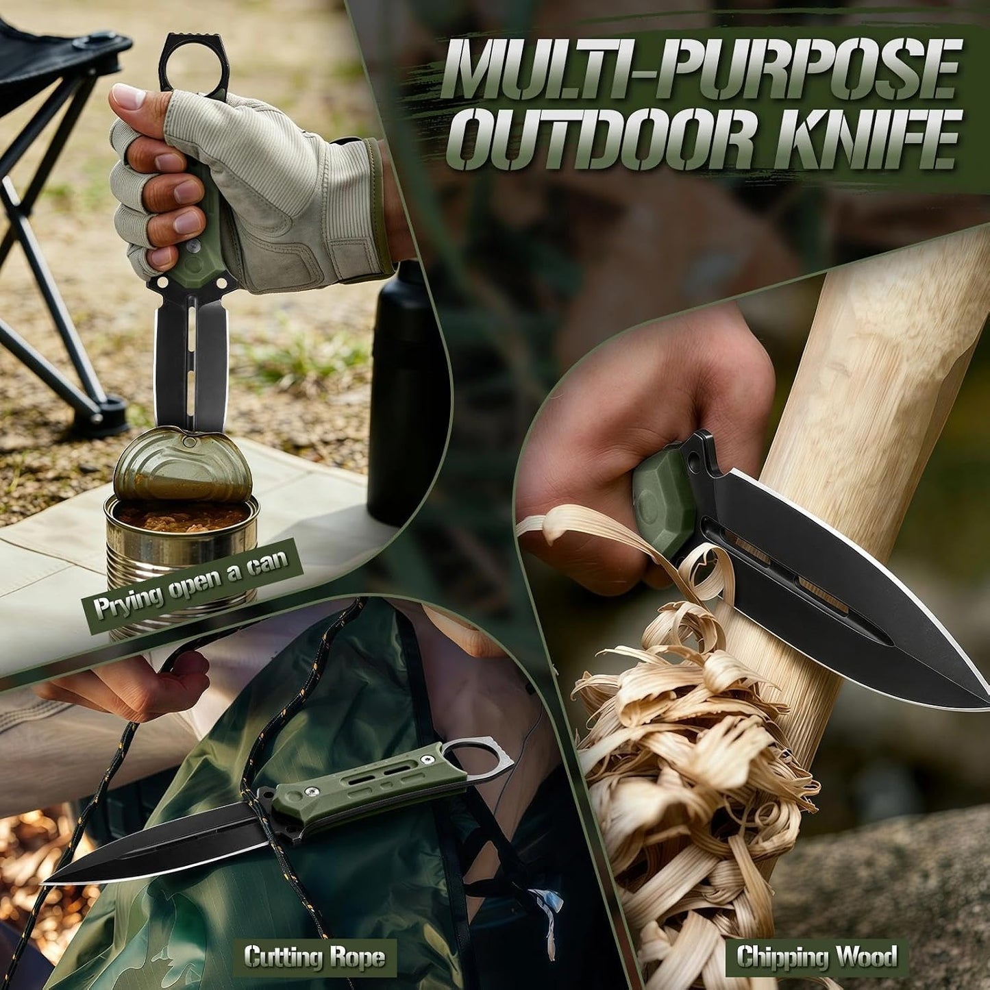 Tactical Fixed Blade Knife with Sheath - Survival Knives for Men | Full Tang D2 Steel Outdoor Camping Knife, Ergonomic Non-Slip Handle, Lightweight Design for Easy Carry, Gifts for Men