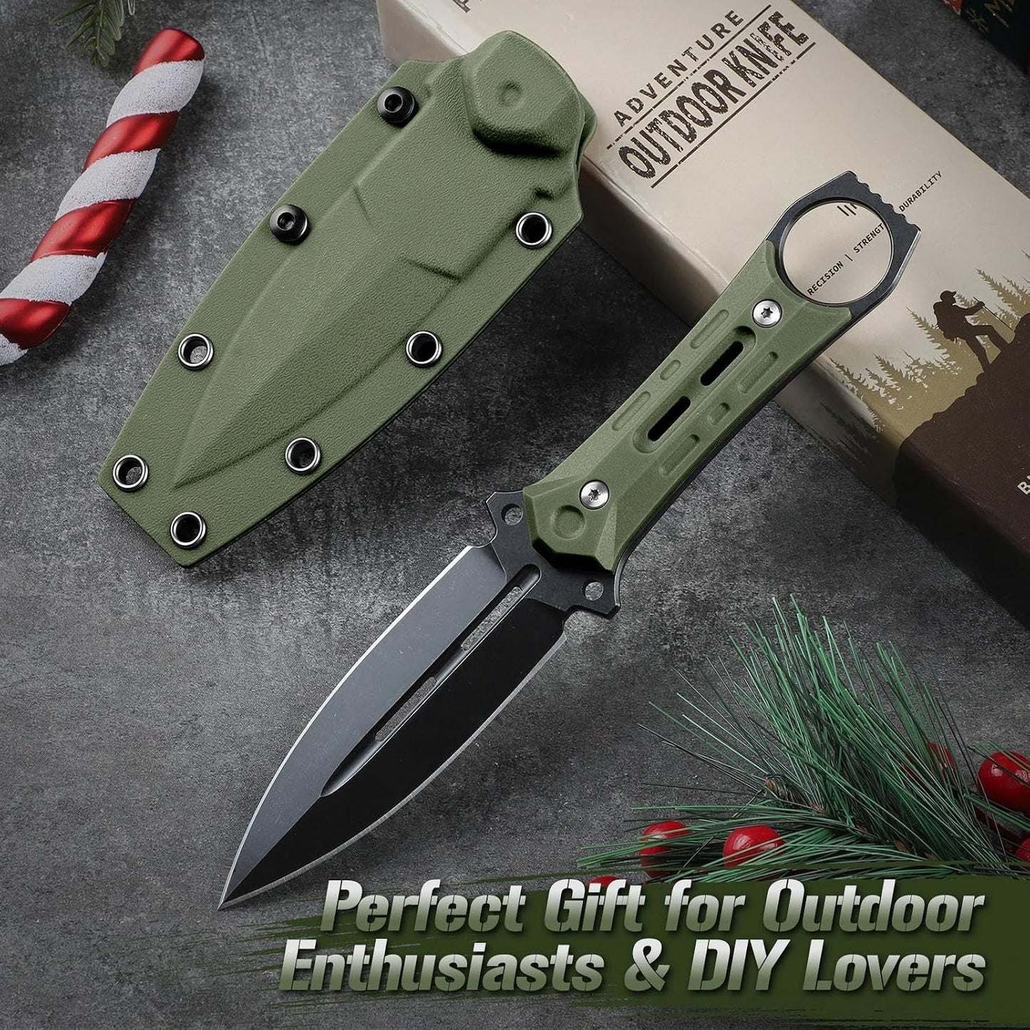 Tactical Fixed Blade Knife with Sheath - Survival Knives for Men | Full Tang D2 Steel Outdoor Camping Knife, Ergonomic Non-Slip Handle, Lightweight Design for Easy Carry, Gifts for Men