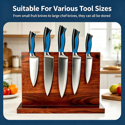Magnetic Knife Block | Double Sided Magnetic Knife Holder | Acacia Wood Magnetic Knife Rack | Magnetic Knife Storage Stand for Kitchen Counter, Blue Resin River, 12.59×9.84IN (No Knife)
