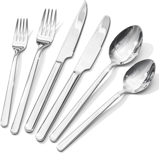 48-Piece Silverware Set with Steak Knives, Flatware Set for 8, Stainless Steel Tableware Cutlery Set for Home Restaurant, Mirror Finish,Modern Design