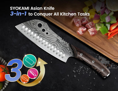 Cleaver Chef Knife with Herb Stripper, 7" Asian Kitchen Knife