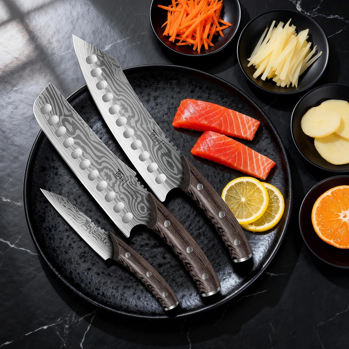 Cleaver Chef Knife with Herb Stripper, 7" Asian Kitchen Knife