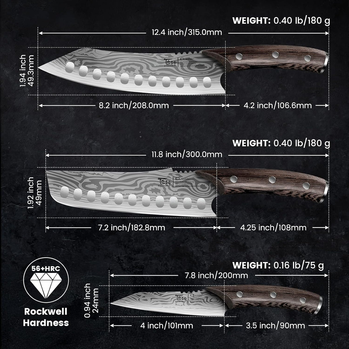 Cleaver Chef Knife with Herb Stripper, 7" Asian Kitchen Knife