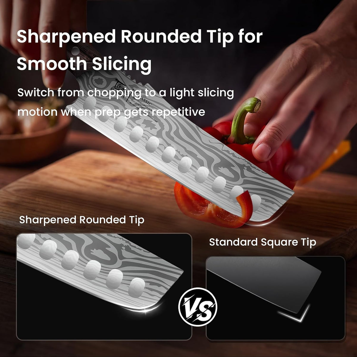 Cleaver Chef Knife with Herb Stripper, 7" Asian Kitchen Knife