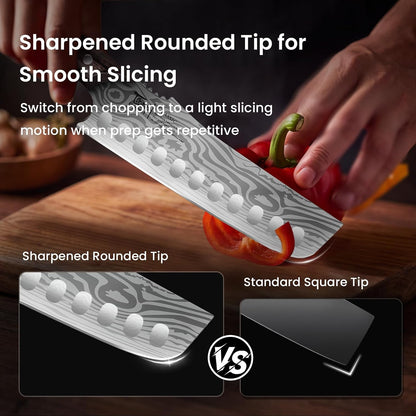 Cleaver Chef Knife with Herb Stripper, 7" Asian Kitchen Knife