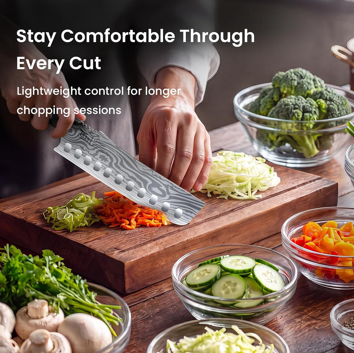 Cleaver Chef Knife with Herb Stripper, 7" Asian Kitchen Knife