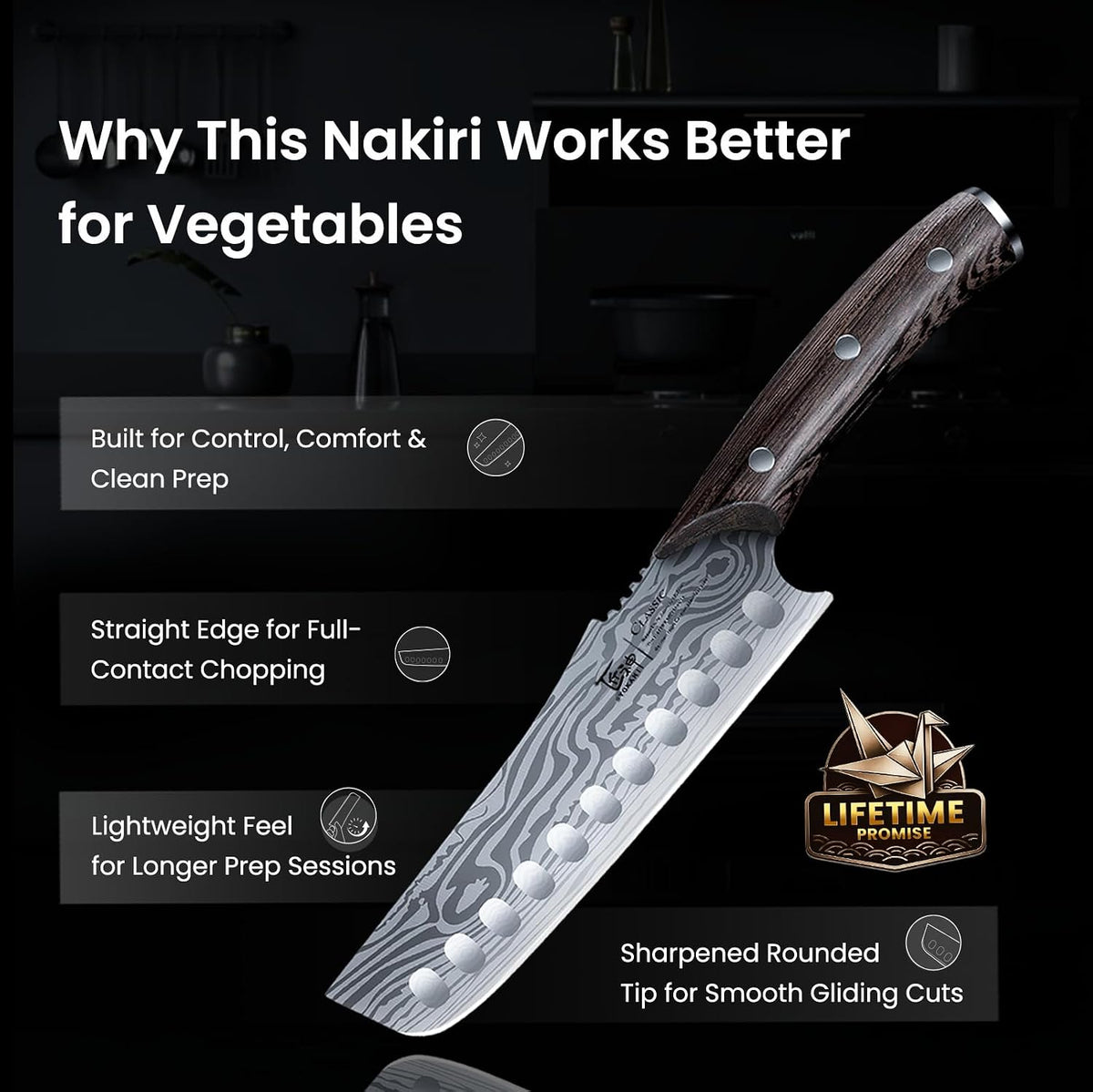 Cleaver Chef Knife with Herb Stripper, 7" Asian Kitchen Knife