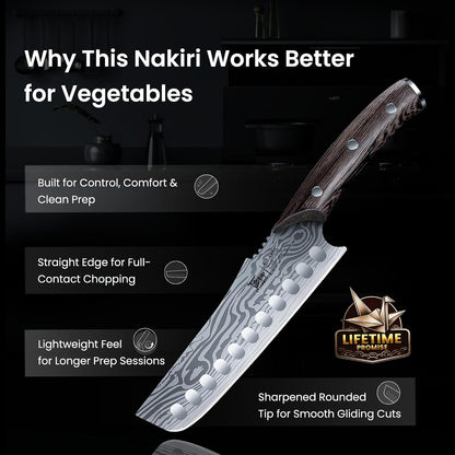 Cleaver Chef Knife with Herb Stripper, 7" Asian Kitchen Knife