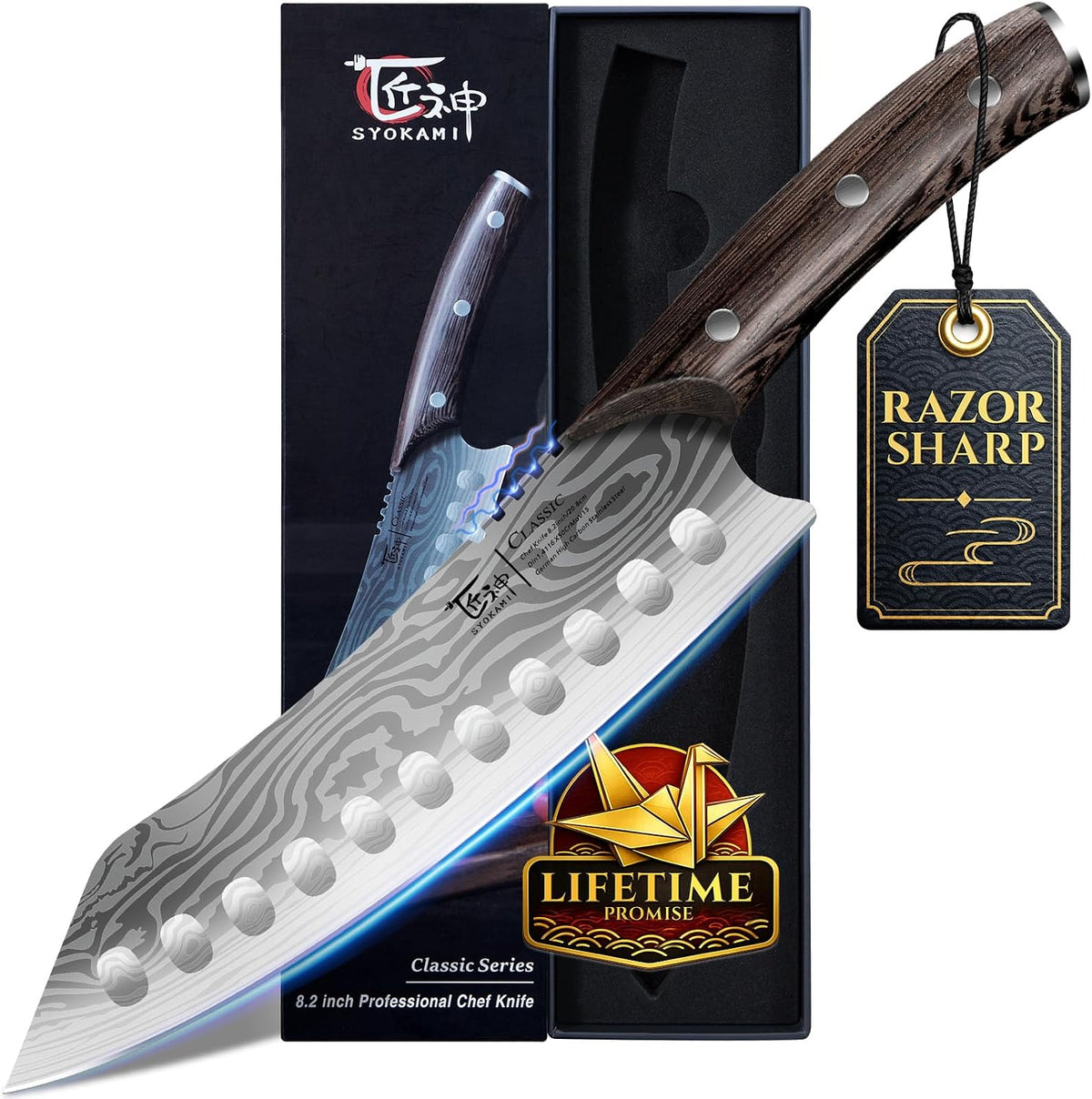 Cleaver Chef Knife with Herb Stripper, 7" Asian Kitchen Knife