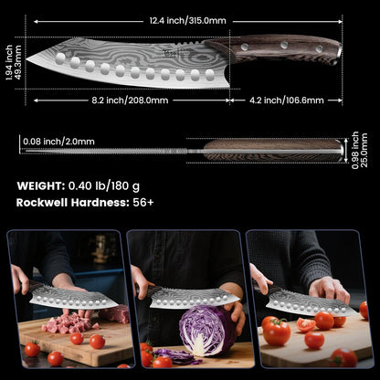 Cleaver Chef Knife with Herb Stripper, 7" Asian Kitchen Knife