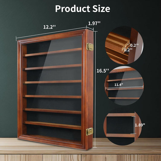 Knife Display Case for Collections, Pocket Knife Display Case with HD Tempered Glass, Lockable Storage Cases with Removable Shelves, Wall-Mounted 7-Layer Wood Cabinet, Walnut