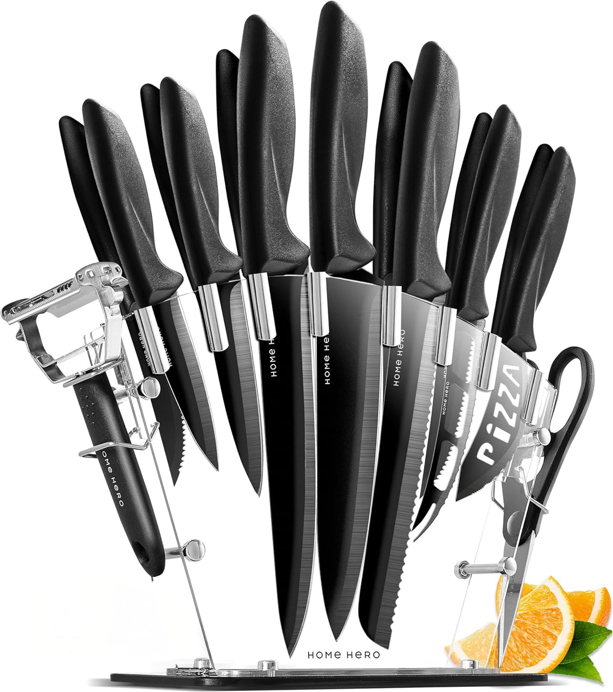 High Carbon Stainless Steel Knife Set - Chef Knife Set Precision Slicing & Versatility - Nonstick Ceramic Coated Blades & Easy Cleaning - Ergonomic Handles & Secure Grip - 12-Piece, Black