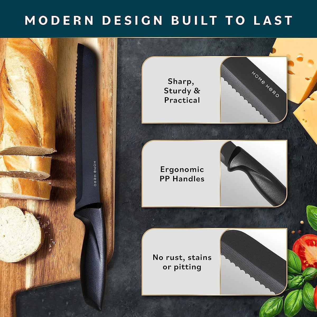 High Carbon Stainless Steel Knife Set - Chef Knife Set Precision Slicing & Versatility - Nonstick Ceramic Coated Blades & Easy Cleaning - Ergonomic Handles & Secure Grip - 12-Piece, Black