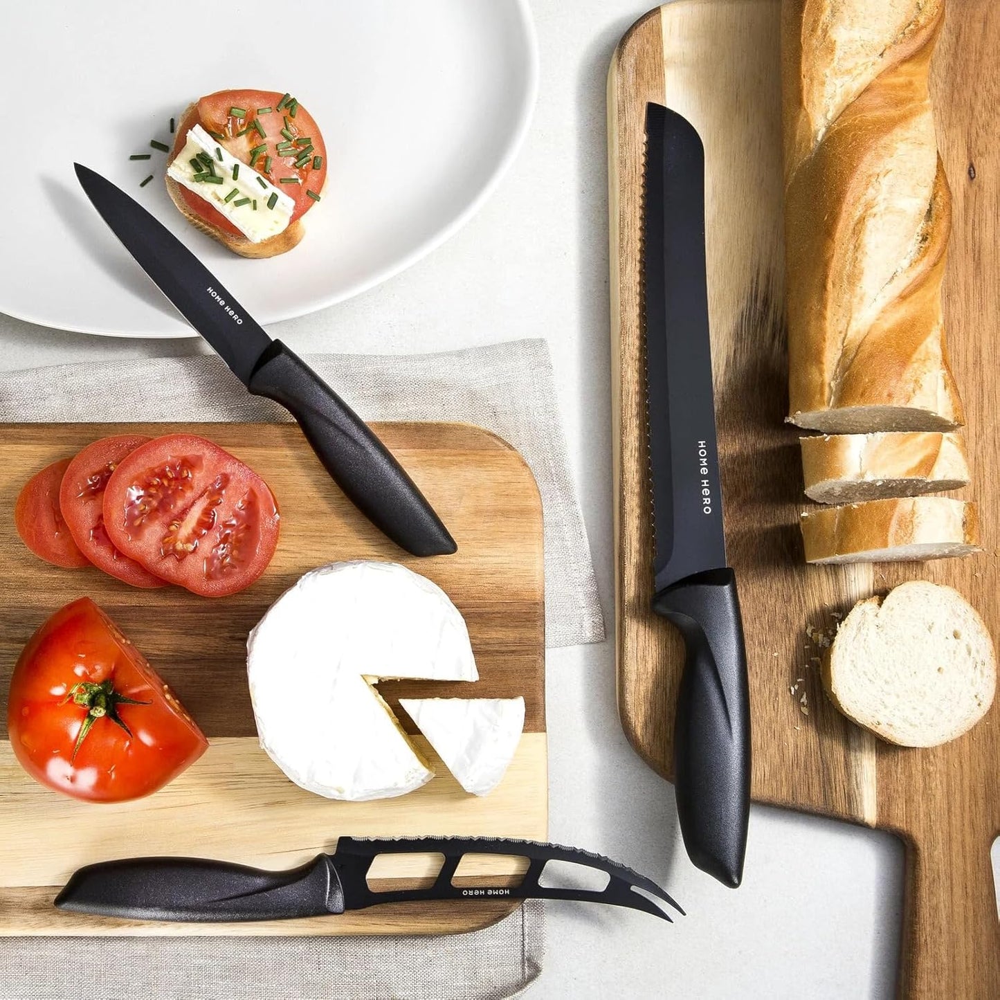 High Carbon Stainless Steel Knife Set - Chef Knife Set Precision Slicing & Versatility - Nonstick Ceramic Coated Blades & Easy Cleaning - Ergonomic Handles & Secure Grip - 12-Piece, Black