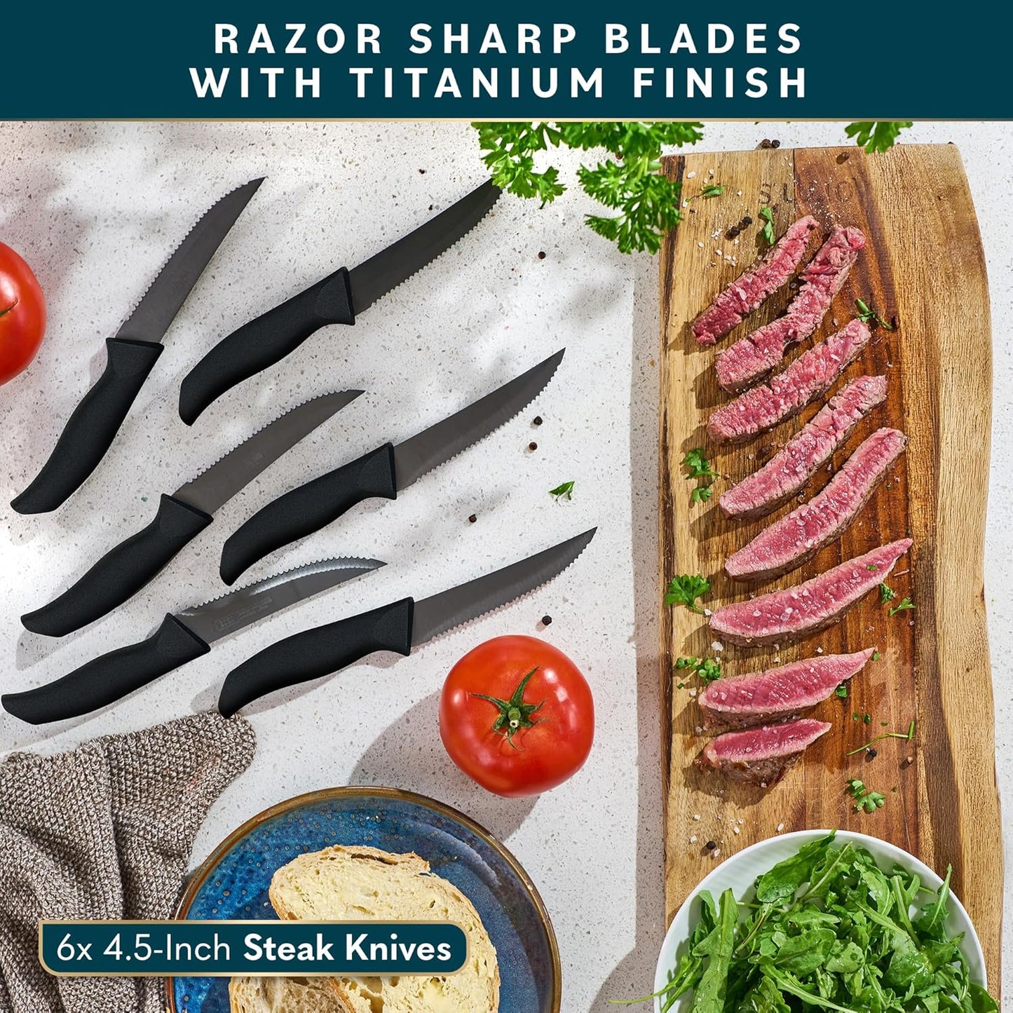 High Carbon Stainless Steel Knife Set - Chef Knife Set Precision Slicing & Versatility - Nonstick Ceramic Coated Blades & Easy Cleaning - Ergonomic Handles & Secure Grip - 12-Piece, Black