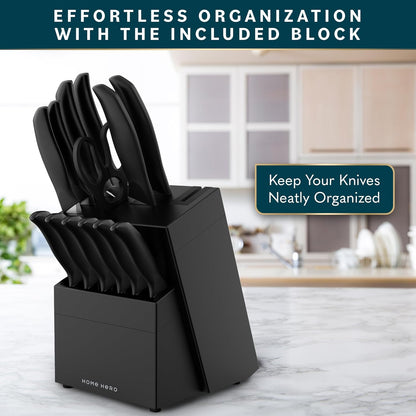 High Carbon Stainless Steel Knife Set - Chef Knife Set Precision Slicing & Versatility - Nonstick Ceramic Coated Blades & Easy Cleaning - Ergonomic Handles & Secure Grip - 12-Piece, Black