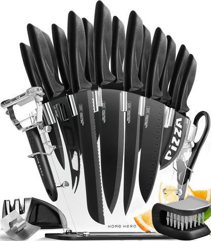 High Carbon Stainless Steel Knife Set - Chef Knife Set Precision Slicing & Versatility - Nonstick Ceramic Coated Blades & Easy Cleaning - Ergonomic Handles & Secure Grip - 12-Piece, Black