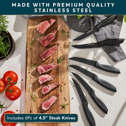 High Carbon Stainless Steel Knife Set - Chef Knife Set Precision Slicing & Versatility - Nonstick Ceramic Coated Blades & Easy Cleaning - Ergonomic Handles & Secure Grip - 12-Piece, Black