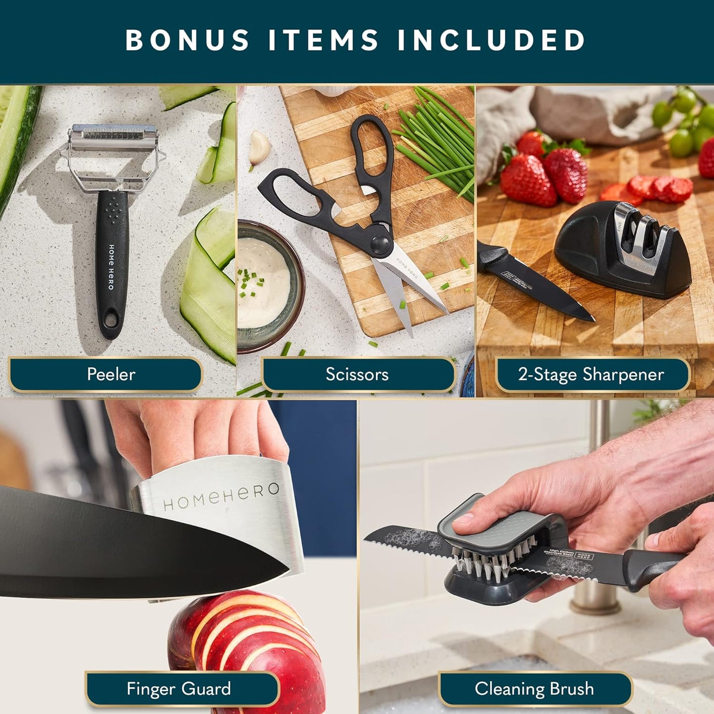 High Carbon Stainless Steel Knife Set - Chef Knife Set Precision Slicing & Versatility - Nonstick Ceramic Coated Blades & Easy Cleaning - Ergonomic Handles & Secure Grip - 12-Piece, Black