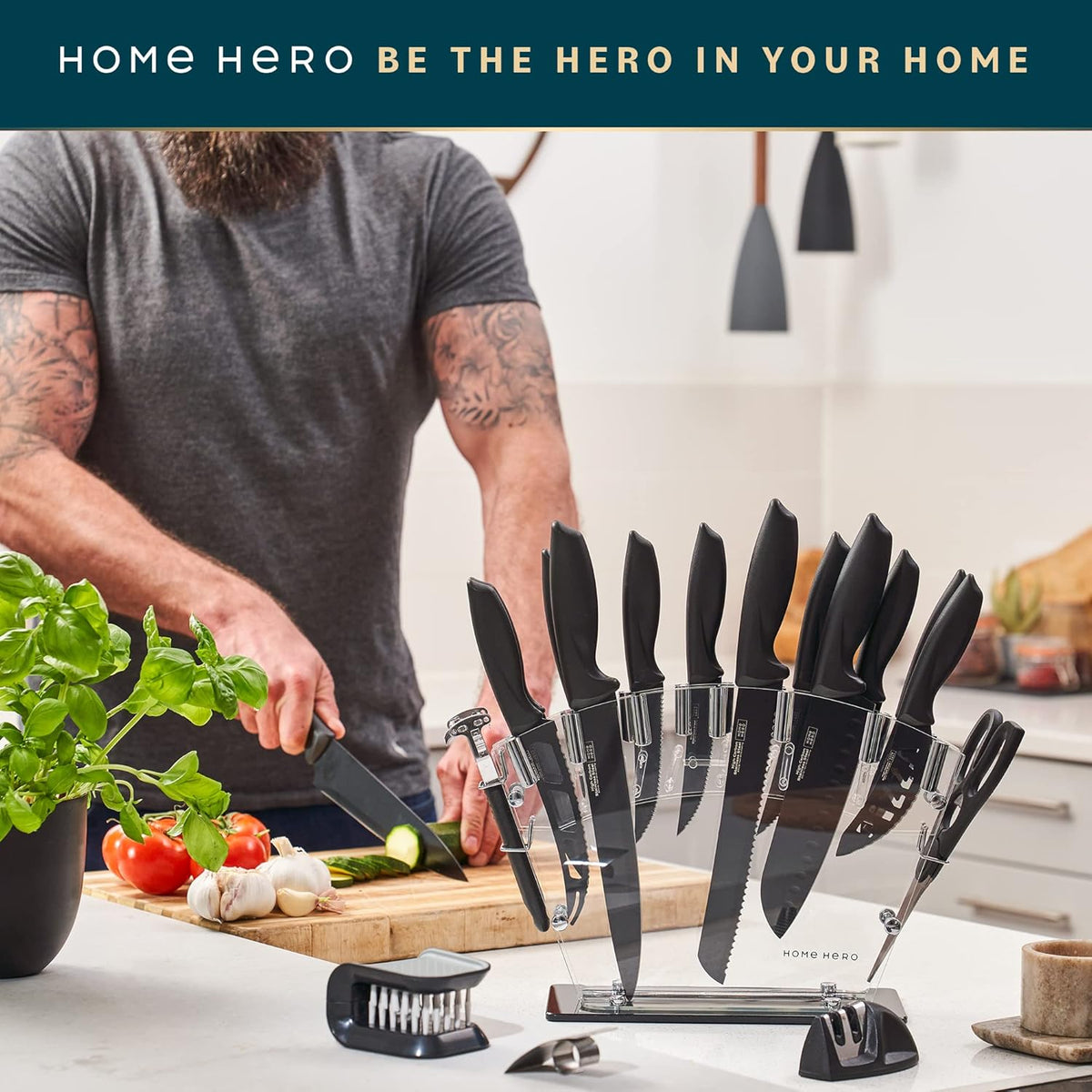 High Carbon Stainless Steel Knife Set - Chef Knife Set Precision Slicing & Versatility - Nonstick Ceramic Coated Blades & Easy Cleaning - Ergonomic Handles & Secure Grip - 12-Piece, Black
