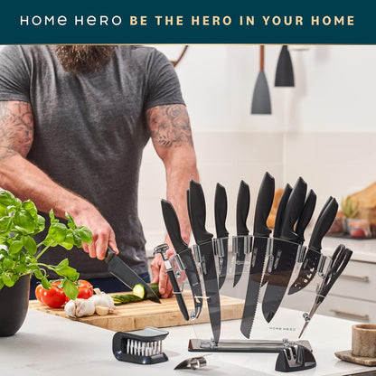 High Carbon Stainless Steel Knife Set - Chef Knife Set Precision Slicing & Versatility - Nonstick Ceramic Coated Blades & Easy Cleaning - Ergonomic Handles & Secure Grip - 12-Piece, Black