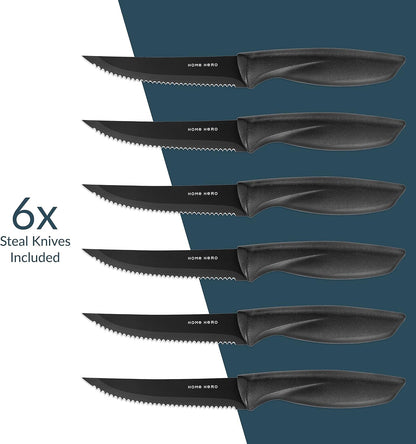 High Carbon Stainless Steel Knife Set - Chef Knife Set Precision Slicing & Versatility - Nonstick Ceramic Coated Blades & Easy Cleaning - Ergonomic Handles & Secure Grip - 12-Piece, Black