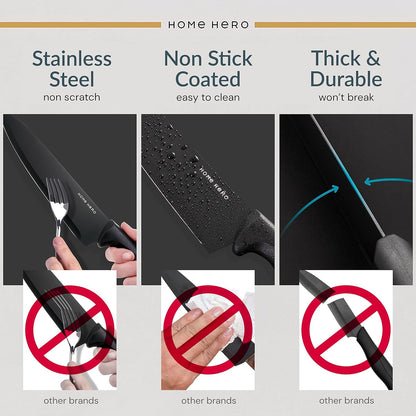High Carbon Stainless Steel Knife Set - Chef Knife Set Precision Slicing & Versatility - Nonstick Ceramic Coated Blades & Easy Cleaning - Ergonomic Handles & Secure Grip - 12-Piece, Black