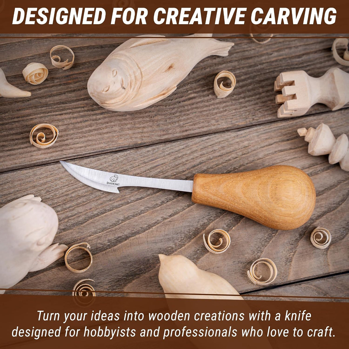 Wood Carving Knife C17P - Sloyd Chip Carving Knife Carbon Steel - Whittling Knives for Beginners and Professionals - Wood Whittling Tools Woodworking Palm Chisel