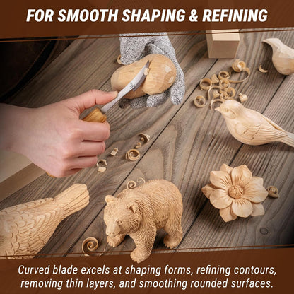 Wood Carving Knife C17P - Sloyd Chip Carving Knife Carbon Steel - Whittling Knives for Beginners and Professionals - Wood Whittling Tools Woodworking Palm Chisel