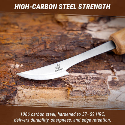 Wood Carving Knife C17P - Sloyd Chip Carving Knife Carbon Steel - Whittling Knives for Beginners and Professionals - Wood Whittling Tools Woodworking Palm Chisel