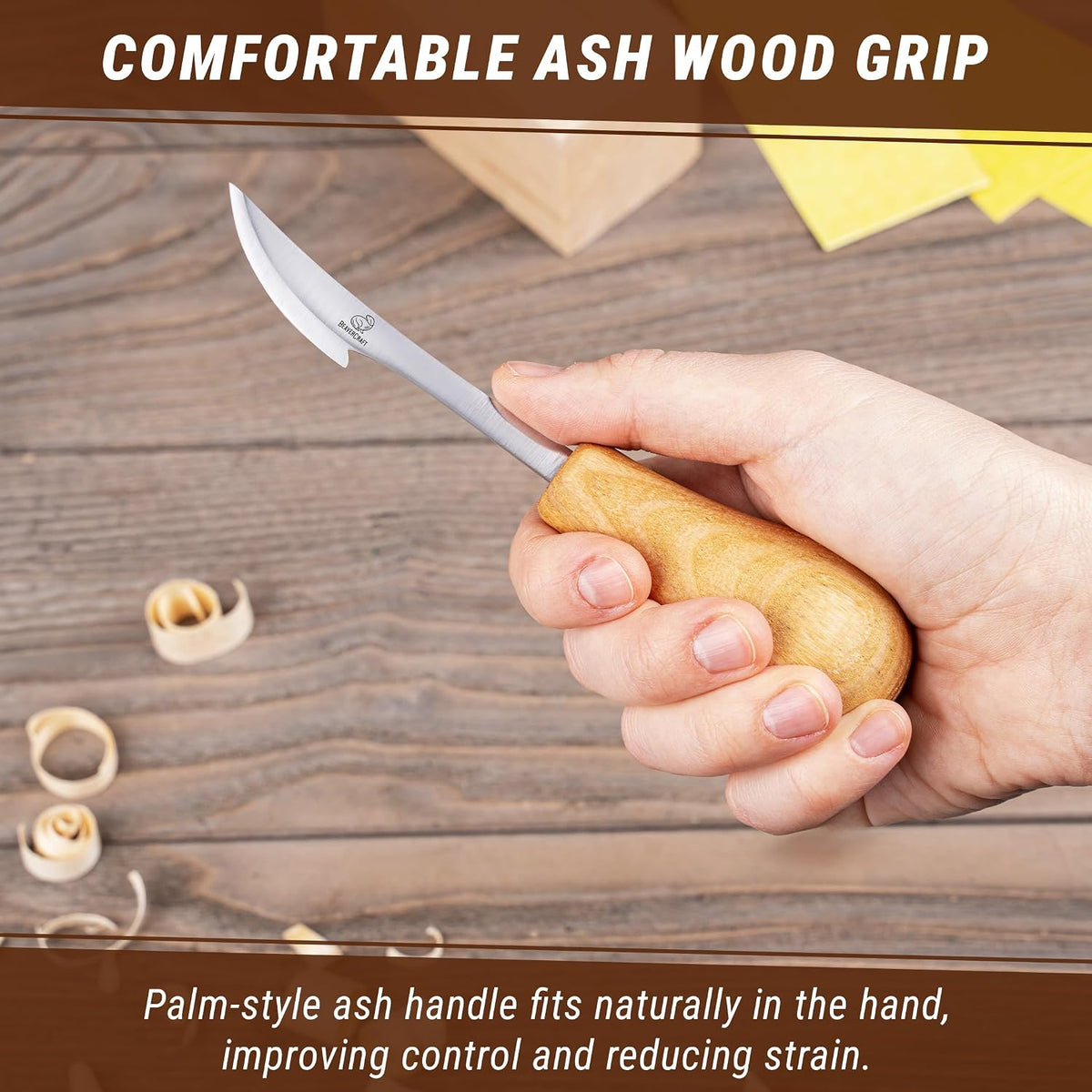 Wood Carving Knife C17P - Sloyd Chip Carving Knife Carbon Steel - Whittling Knives for Beginners and Professionals - Wood Whittling Tools Woodworking Palm Chisel