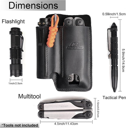 Leather Multitool Sheath with Belt Clip - Multi Tool Holster for Belt - EDC Belt Organizer Fits Multitool, Flashlight, Pen - Leather EDC Pouch, DarkBrown