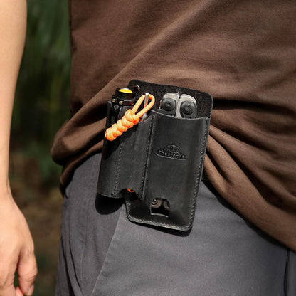 Leather Multitool Sheath with Belt Clip - Multi Tool Holster for Belt - EDC Belt Organizer Fits Multitool, Flashlight, Pen - Leather EDC Pouch, DarkBrown