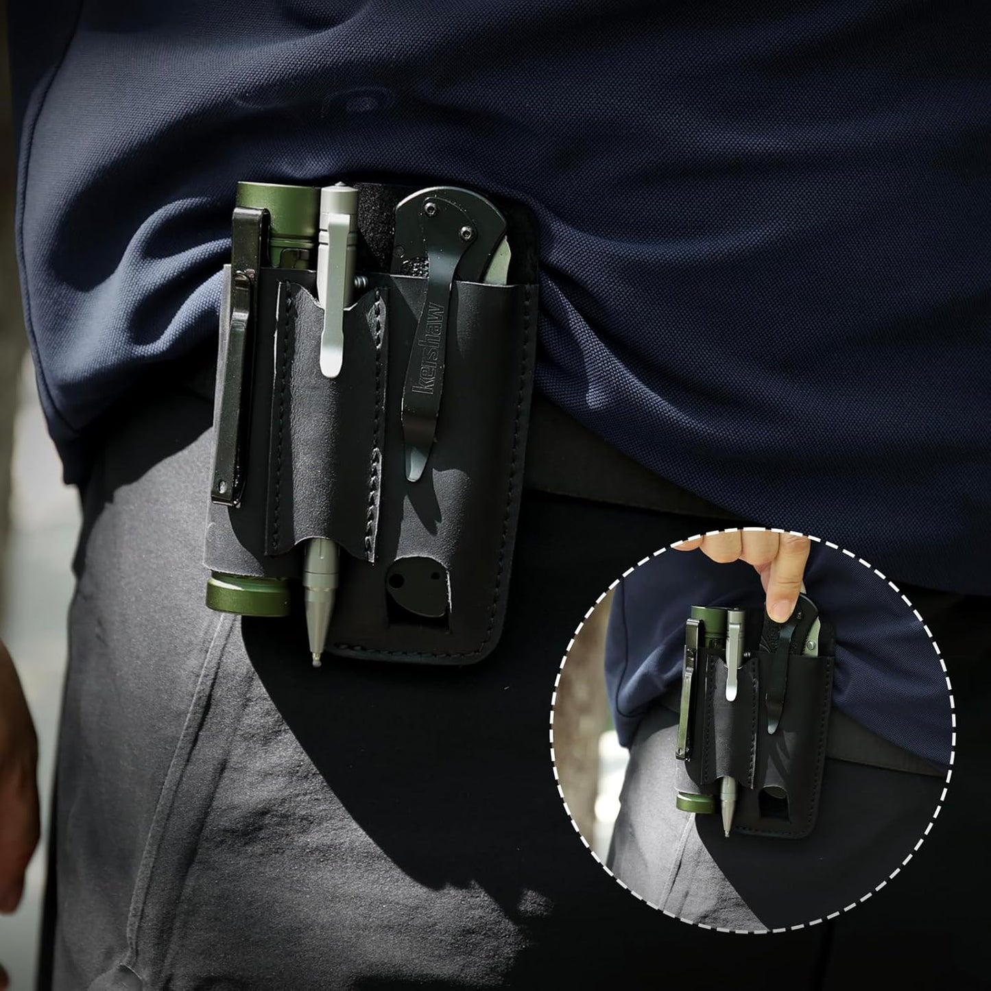 Leather Multitool Sheath with Belt Clip - Multi Tool Holster for Belt - EDC Belt Organizer Fits Multitool, Flashlight, Pen - Leather EDC Pouch, DarkBrown