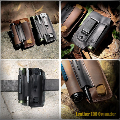 Leather Multitool Sheath with Belt Clip - Multi Tool Holster for Belt - EDC Belt Organizer Fits Multitool, Flashlight, Pen - Leather EDC Pouch, DarkBrown