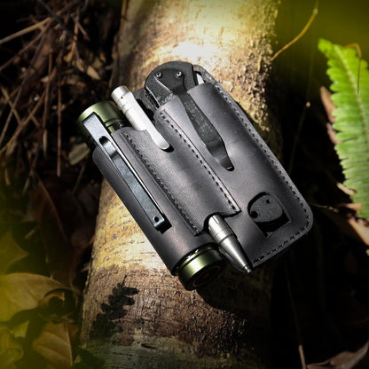 Leather Multitool Sheath with Belt Clip - Multi Tool Holster for Belt - EDC Belt Organizer Fits Multitool, Flashlight, Pen - Leather EDC Pouch, DarkBrown