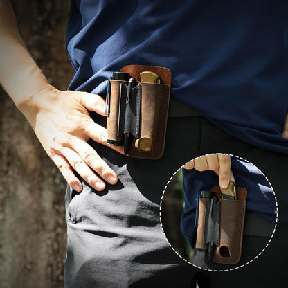 Leather Multitool Sheath with Belt Clip - Multi Tool Holster for Belt - EDC Belt Organizer Fits Multitool, Flashlight, Pen - Leather EDC Pouch, DarkBrown