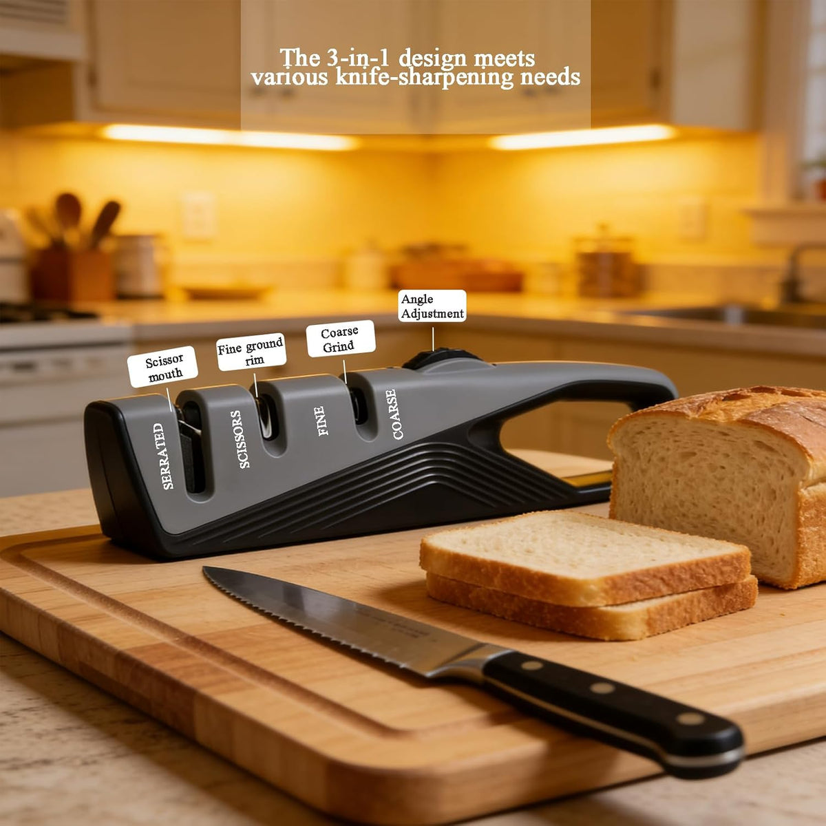 Kitchen Knife Sharpener | 5 Adjustable Sharpening Angles, Coarse & Fine, Manual, For Pocket Knives