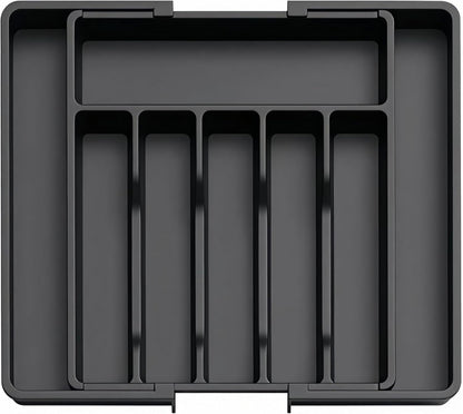 Expandable Large Silverware Tray For Drawer Organizer, Kitchen Cooking Utensil Drawer Organizer For Spoons Forks Knives, Adjustable Cutlery Flatware Holder 13"-22.4" X 14.7" X 2" (Black)
