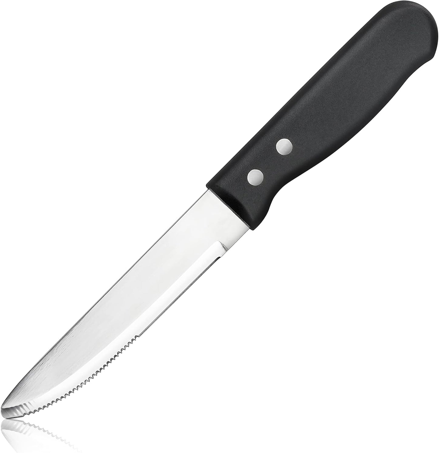 10 Inch Jumbo Steak Knife Set of 12, Serrated Stainless Steel Table Knives with 5 Inch Rounded Blades and Black Plastic Handles