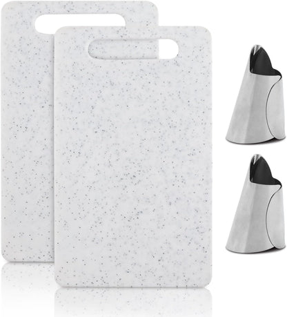 2Pcs Small Kitchen Cutting Board with Finger Guards Set Mini Plastic Cutting Board Set Dishwasher Safe for Camping Food Fruits Prep Vegetables Easy Grip (White, 6" x 10")