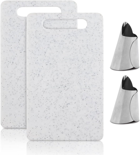 2Pcs Small Kitchen Cutting Board with Finger Guards Set Mini Plastic Cutting Board Set Dishwasher Safe for Camping Food Fruits Prep Vegetables Easy Grip (White, 6" x 10")